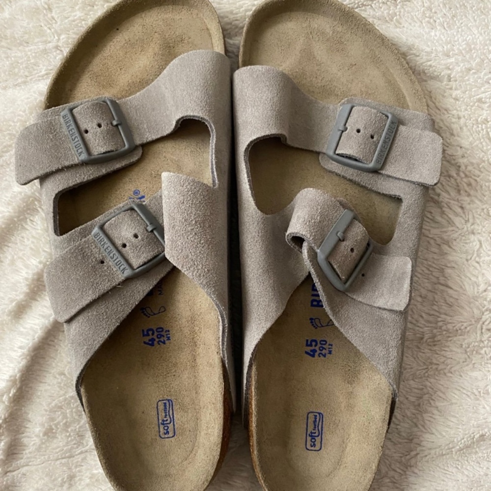 BIRKENSTOCK ARIZONA SOFT FOOTBED SUEDE LEATHER Sandals Stone Coin 12
